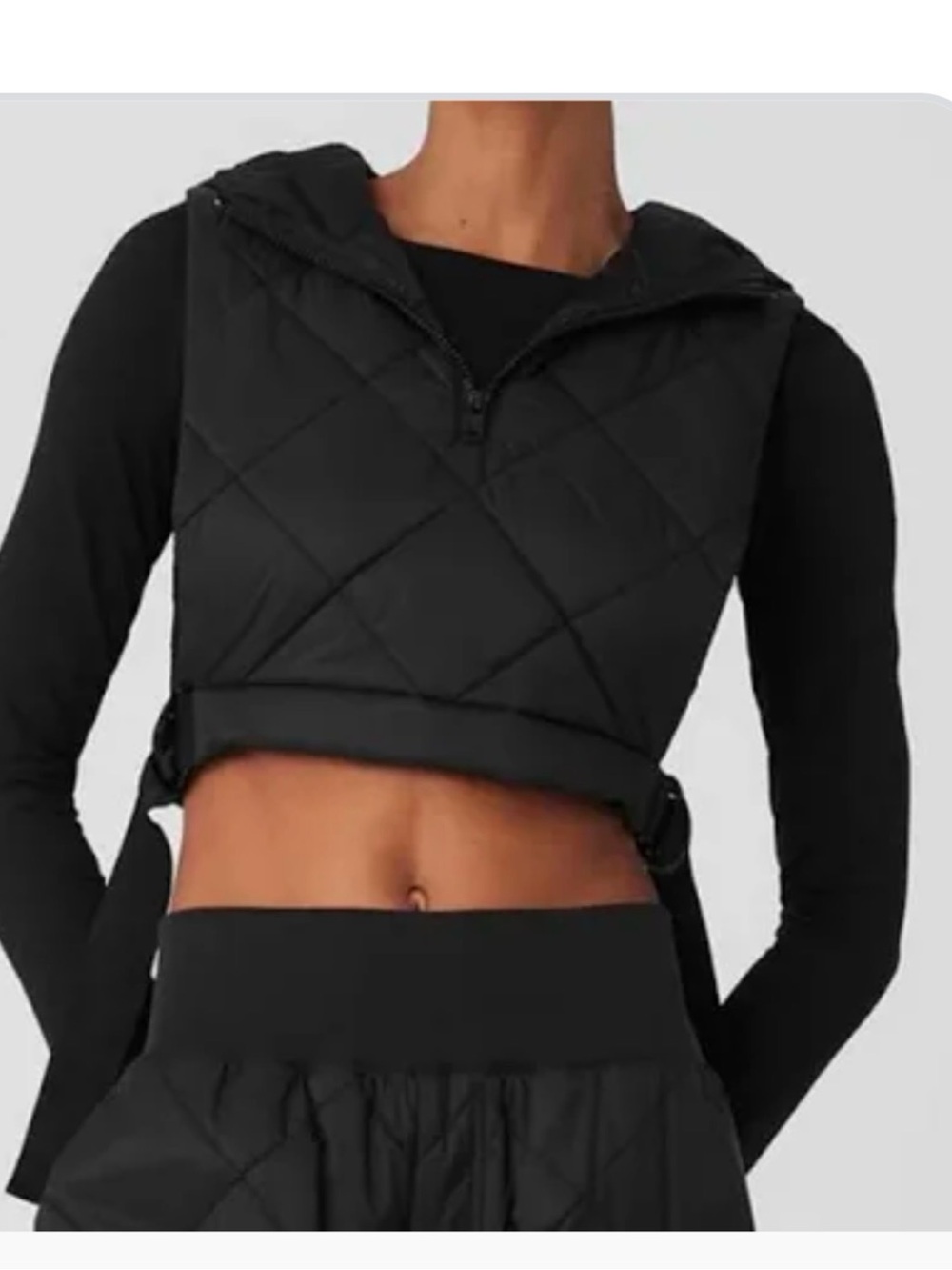 ALO Yoga Black Quilted Cropped Hooded Vest